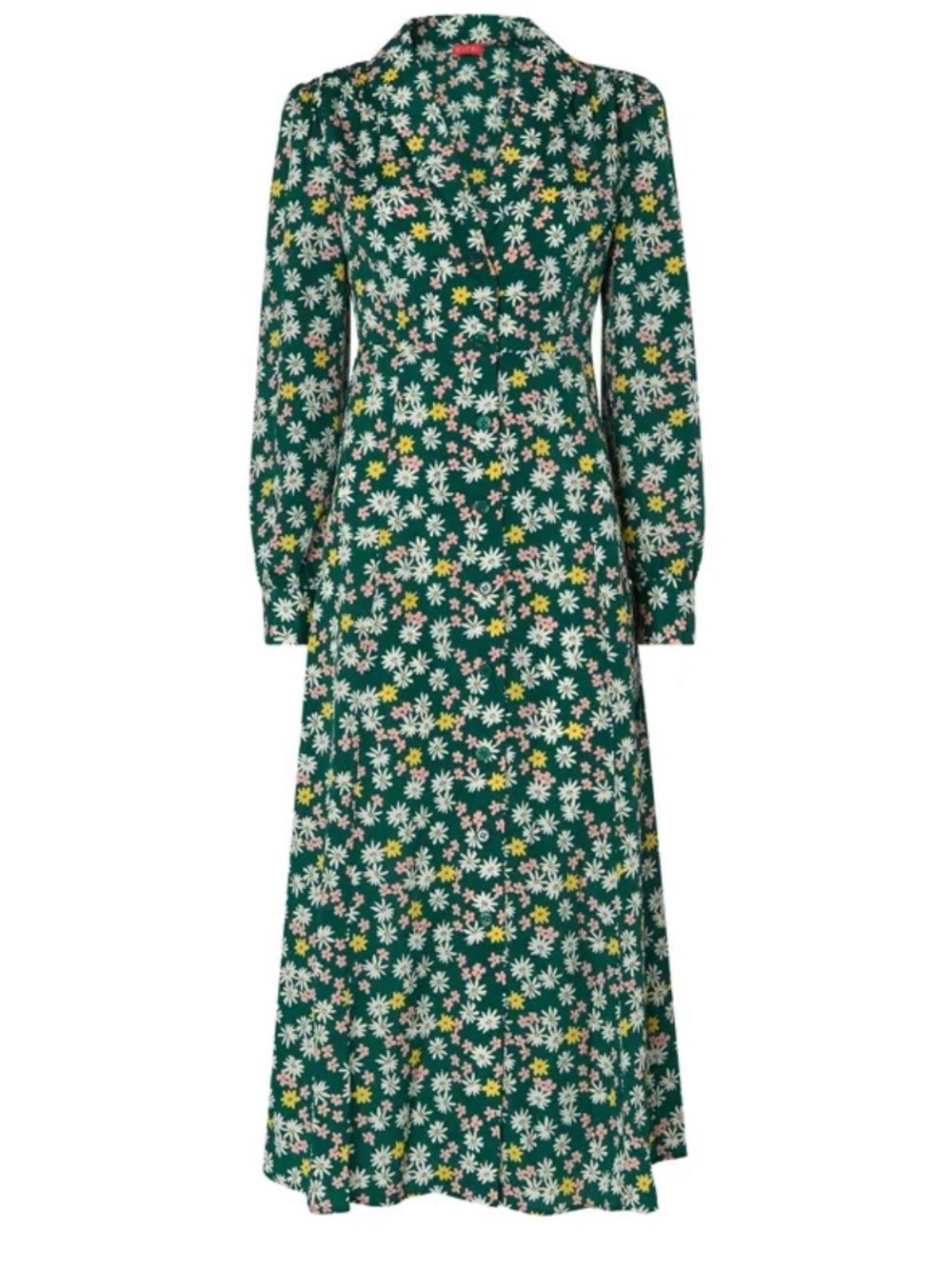 KITRI Maude Long Sleeve Tea Dress Green Floral Size 6